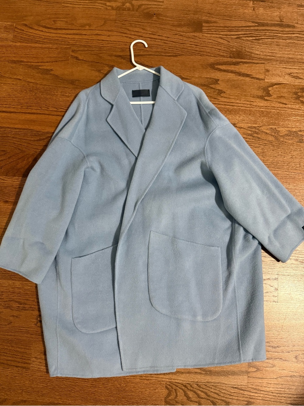 SOL Handmade Womens Open Front Wool Overcoat Pockets Mid-Length Light Blue OS